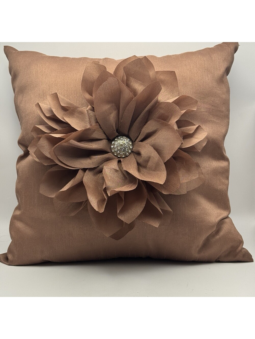 Urban Outfitter Decorative Throw Pillow Layered 3D Flower Rhinestones Brn 12x12